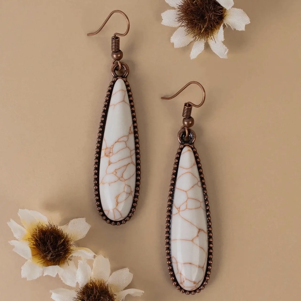 Chic Teardrop Earrings with‎ Marbled Stone